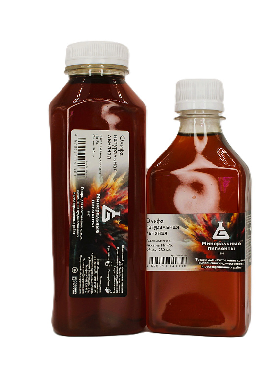 Олифа натуральная льняная "Минеральные пигменты" флакон 500 мл 606x758